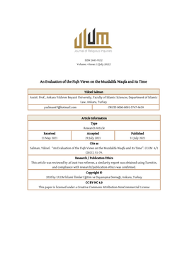 An Evaluation of the Fiqh Views on the Muzdalifa Waqfa and Its Time