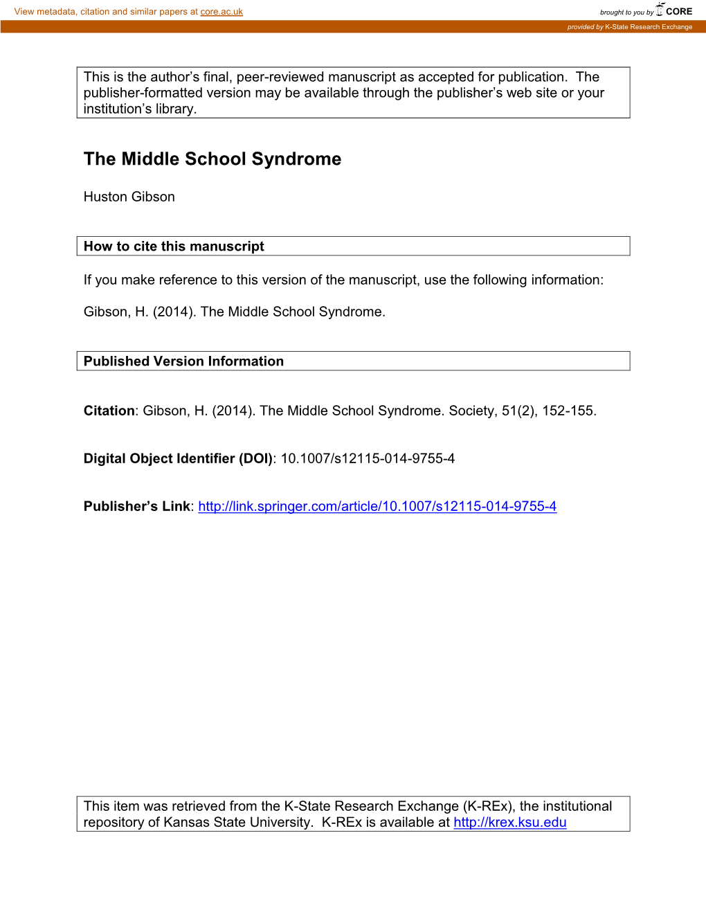 The Middle School Syndrome