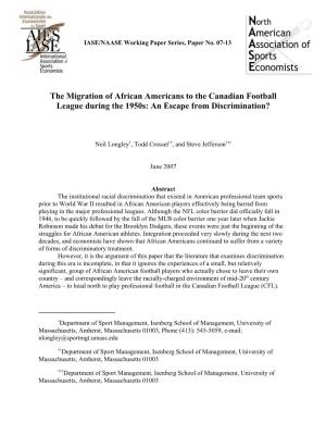 The Migration of African Americans to the Canadian Football League During the 1950S: an Escape from Discrimination?