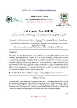 Cell Signaling: Role of GPCR