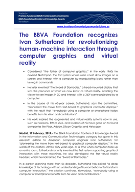 The BBVA Foundation Recognizes Ivan Sutherland for Revolutionizing Human-Machine Interaction Through Computer Graphics and Virtual Reality