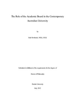 The Role of the Academic Board in the Contemporary Australian University