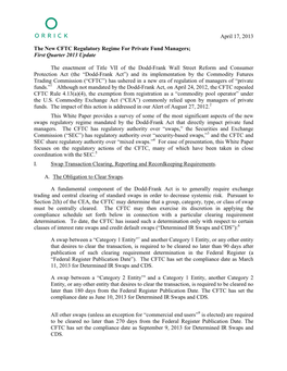 April 17, 2013 the New CFTC Regulatory Regime for Private