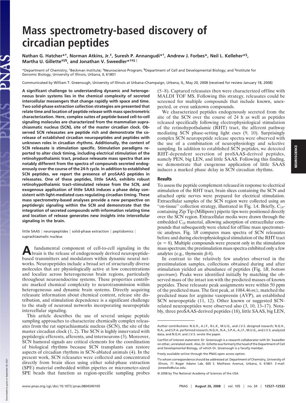 Mass Spectrometry-Based Discovery of Circadian Peptides