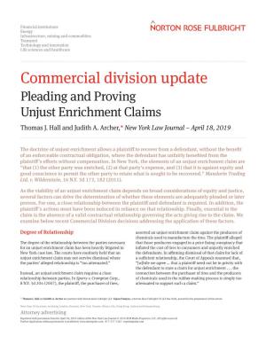 Commercial Division Update: Pleading and Proving Unjust Enrichment Claims