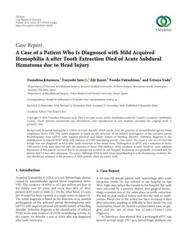 Case Report a Case of a Patient Who Is Diagnosed with Mild Acquired Hemophilia a After Tooth Extraction Died of Acute Subdural Hematoma Due to Head Injury