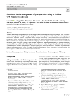 Guidelines for the Management of Postoperative Soiling in Children with Hirschsprung Disease