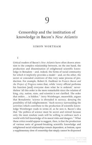 Censorship and the Institution of Knowledge in Bacon's New Atlantis