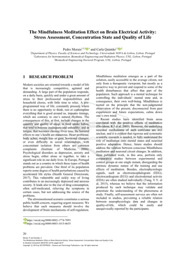 The Mindfulness Meditation Effect on Brain Electrical Activity: Stress Assessment, Concentration State and Quality of Life