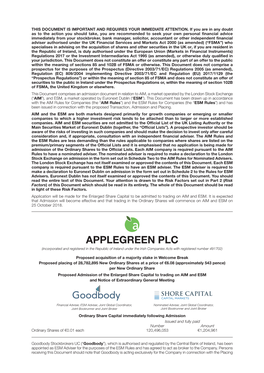 APPLEGREEN PLC (Incorporated and Registered in the Republic of Ireland Under the Irish Companies Acts with Registered Number 491702)