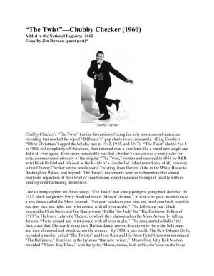 The Twist”—Chubby Checker (1960) Added to the National Registry: 2012 Essay by Jim Dawson (Guest Post)*