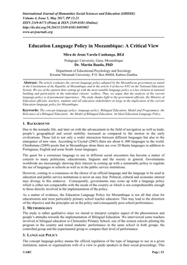 Education Language Policy in Mozambique: a Critical View