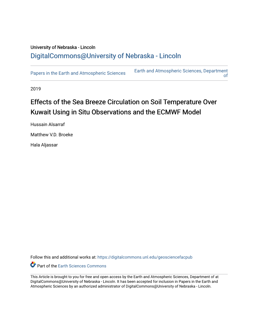 Effects of the Sea Breeze Circulation on Soil Temperature Over Kuwait Using in Situ Observations and the ECMWF Model