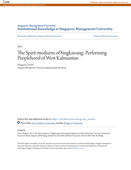 The Spirit-Mediums of Singkawang: Performing Peoplehood of West Kalimantan 1