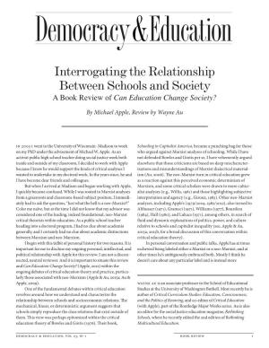 Interrogating the Relationship Between Schools and Society a Book Review of Can Education Change Society?