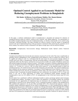 ID 467 Optimal Control Applied to an Economic Model for Reducing Unemployment Problems in Bangladesh