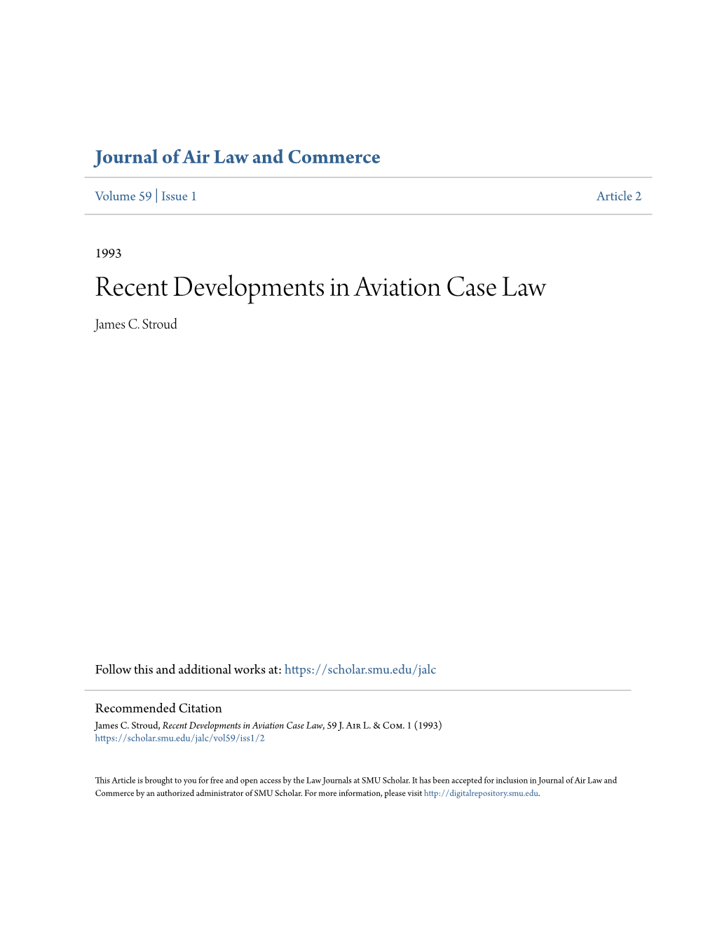 Recent Developments in Aviation Case Law James C