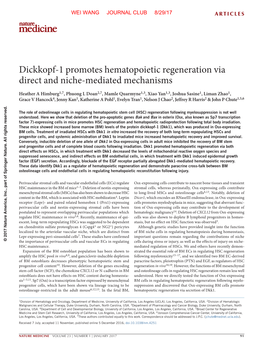 Dickkopf-1 Promotes Hematopoietic Regeneration Via Direct and Niche-Mediated Mechanisms