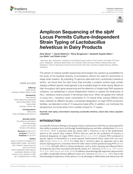 Amplicon Sequencing of the Slph Locus Permits Culture-Independent Strain Typing of Lactobacillus Helveticus in Dairy Products