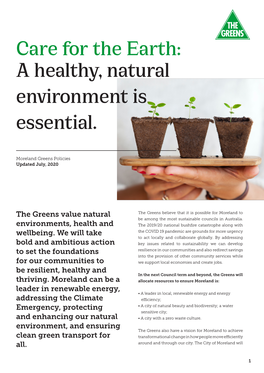 Care for the Earth: a Healthy, Natural Environment Is Essential