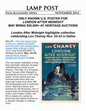 Only Known U.S. Poster for London After Midnight May Bring $50,000+ at Heritage Auctions