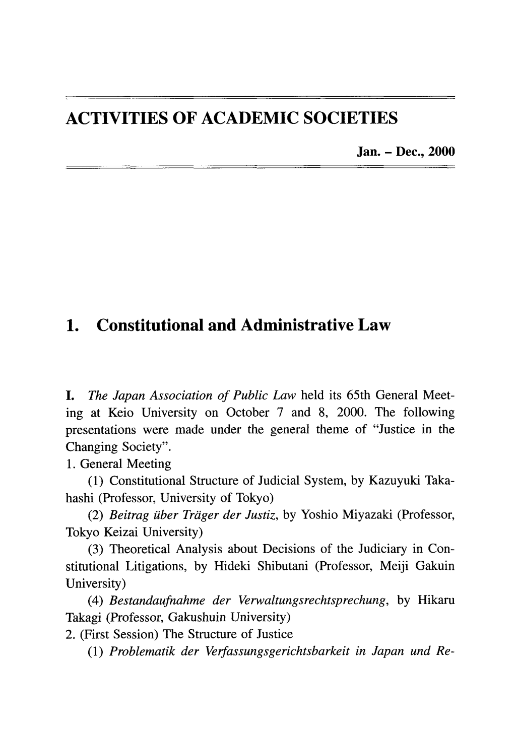 Activities of Academic Societies