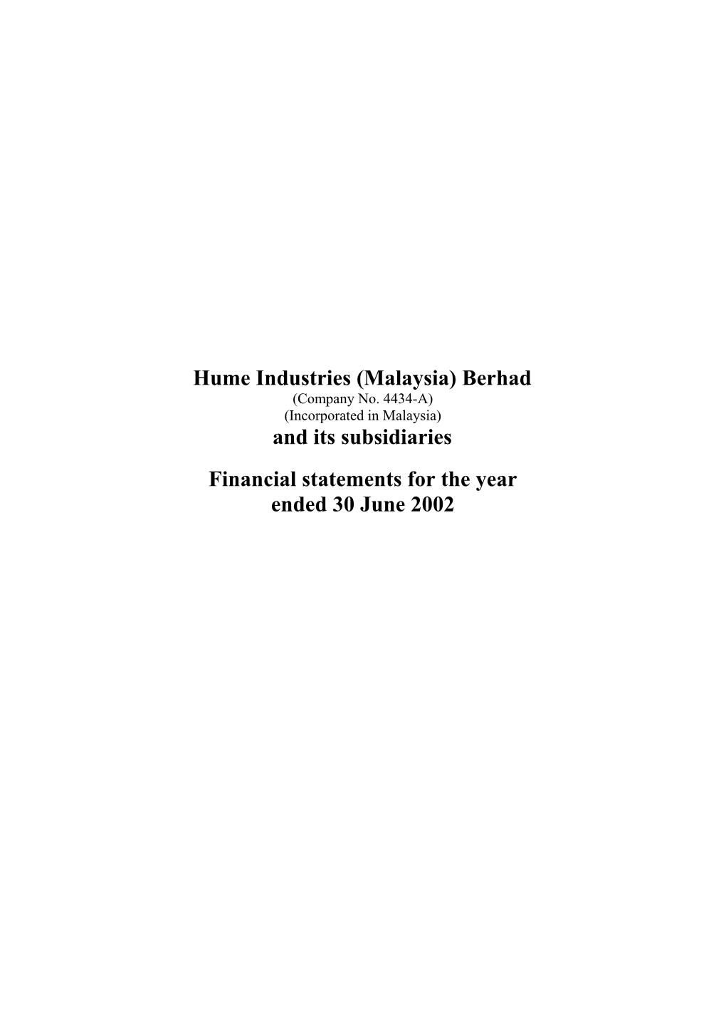 Hume Industries (Malaysia) Berhad (Company No