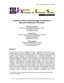 Collective Action and Knowledge Contribution in Electronic Networks of Practice∗