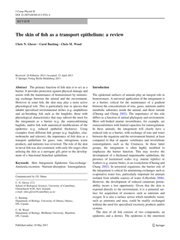 The Skin of Fish As a Transport Epithelium: a Review