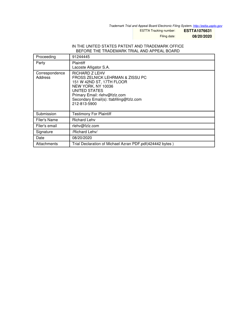 Trial Declaration of Michael Azran Final