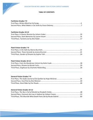 1 TABLE of CONTENTS Fanfiction Grades 7-9 First Place, Writers