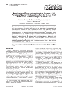 Quantification of Flavoring Constituents in Cinnamon: High Variation of Coumarin in Cassia Bark from the German Retail Market and in Authentic Samples from Indonesia