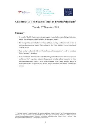 CSI Brexit 7: the State of Trust in British Politicians†