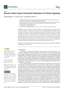 Bioactive Ether Lipids: Primordial Modulators of Cellular Signaling