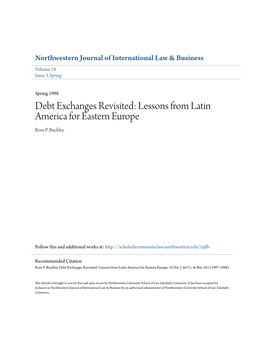 Debt Exchanges Revisited: Lessons from Latin America for Eastern Europe Ross P