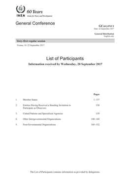 List of Participants Information Received by Wednesday, 20 September 2017