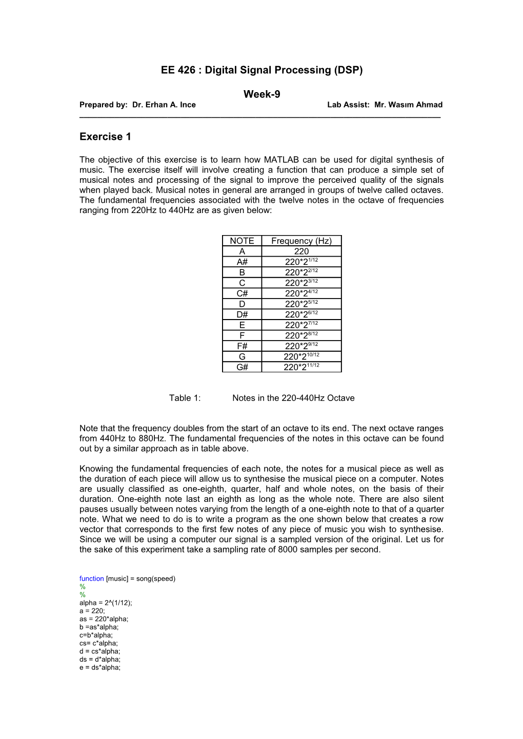 EE 426 : Digital Signal Processing (DSP)