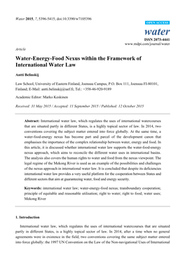 Water-Energy-Food Nexus Within the Framework of International Water Law