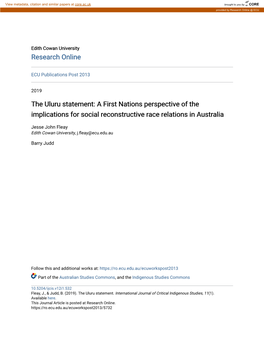 The Uluru Statement: a First Nations Perspective of the Implications for Social Reconstructive Race Relations in Australia