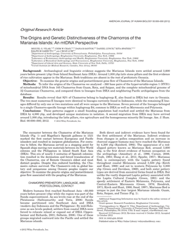 The Origins and Genetic Distinctiveness of the Chamorros of the Marianas Islands: an Mtdna Perspective