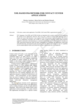 Xml Based Framework for Contact Center Applications