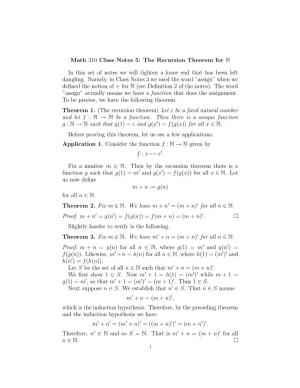 Math 310 Class Notes 5: the Recursion Theorem for N
