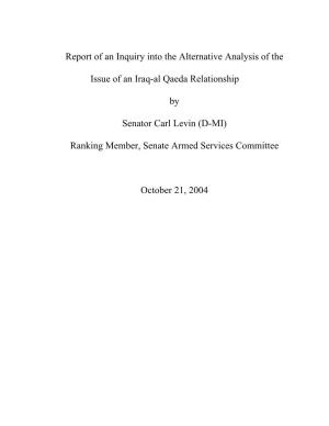 Report of an Inquiry Into the Alternative Analysis of The