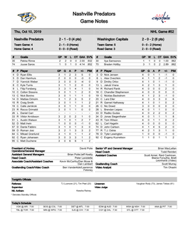 Nashville Predators Game Notes