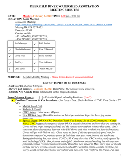 Deerfield River Watershed Association Meeting Minutes