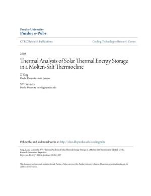 Thermal Analysis of Solar Thermal Energy Storage in a Molten-Salt Thermocline Z
