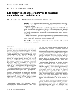 Life-History Responses of a Mayfly to Seasonal Constraints and Predation Risk