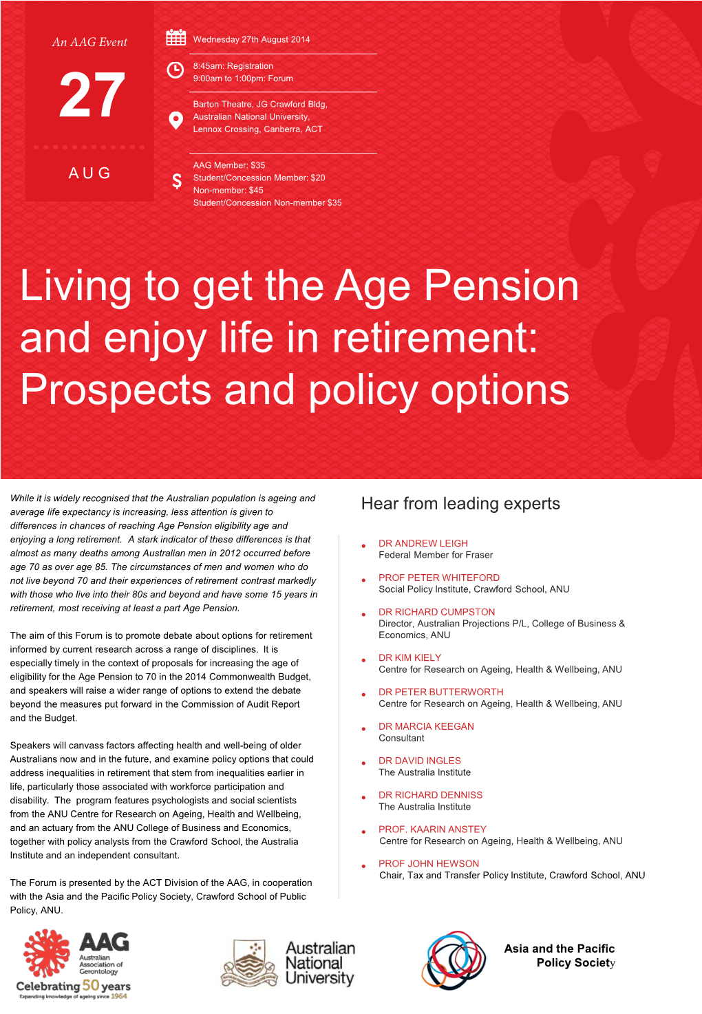 Living to Get the Age Pension and Enjoy Life in Retirement: Prospects and Policy Options