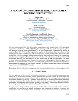 A Review of Existing Operational Risk Management Decision Support Tool