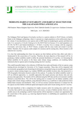 MODELING HABITAT SUITABILITY and HABITAT SELECTION for the GALAPAGOS PINK LAND IGUANA Phd Student: Marco Gargano Supervisor: Prof